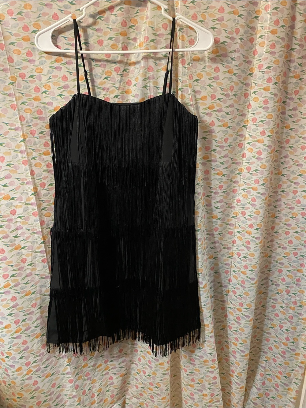 a new day Black Fringe Mini Dress with Spaghetti Straps